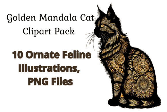 Download Golden Mandala Cat Clipart Pack - Golden mandala Collection