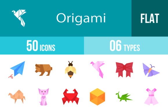 Download 50 Origami Flat Multicolor Icons - Icons Collection