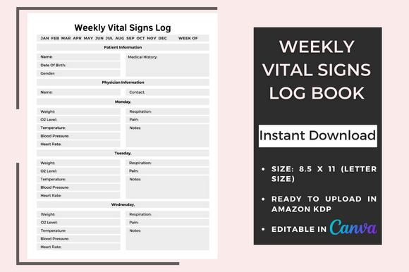 Download Weekly Vital Signs Log Book - KDP - Kdp Collection